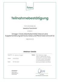 Zertifikat Omega-3 Alleinfutter Vorschau